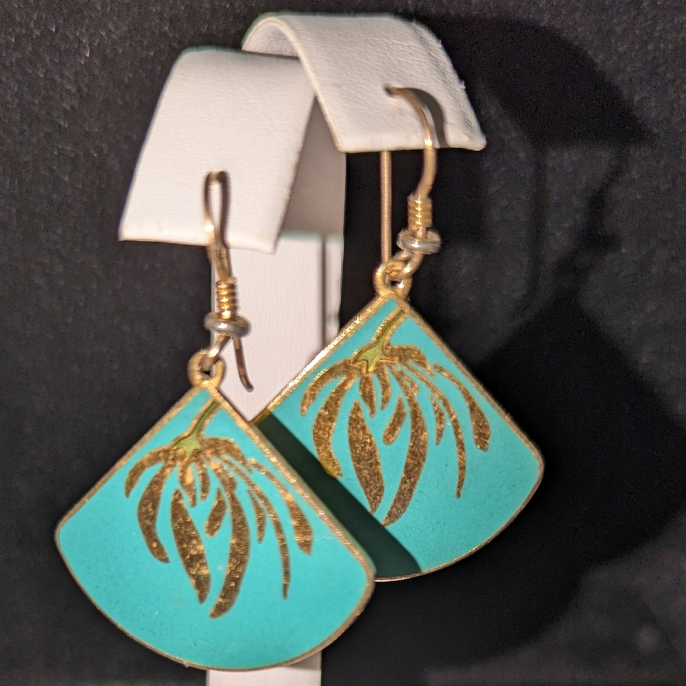 Laurel Burch Blue and Gold Fan Earrings
